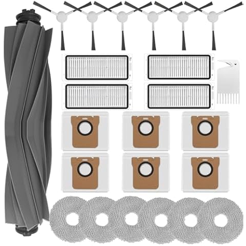 Accessories Kit Compatible with Dreametech L20 Ultra/L30 Ultra Robot Vacuum, 1 Main Brush 4 Hepa Filters 6 Side Brush 6 Mop Pads 6 Vacuum Bags 1 Cleaning Brush, 24 Pack Replacement Parts Cover