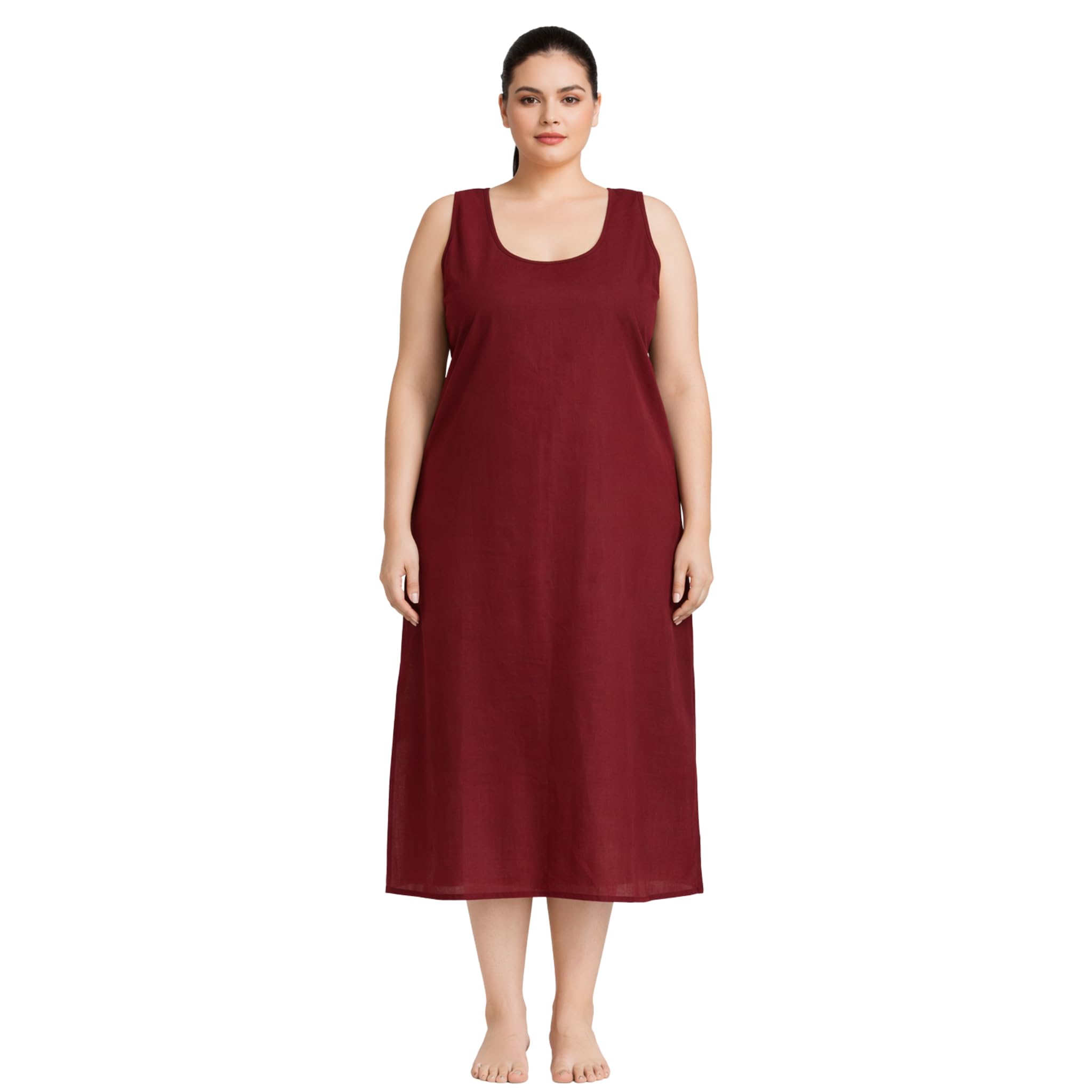 Women Plus Size Cotton Long Inner Slip for Sheer Kurtis & Dresses, 41 Inch Full Length Camisole with 21 Inch Side Slit, Non Stretchable Fabric 4XL-7XL-picture-54