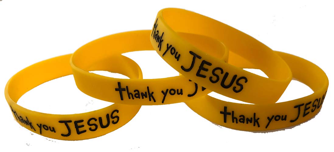 Memory Cross Thank You Jesus Yellow Silicone Bracelet - Set of 4