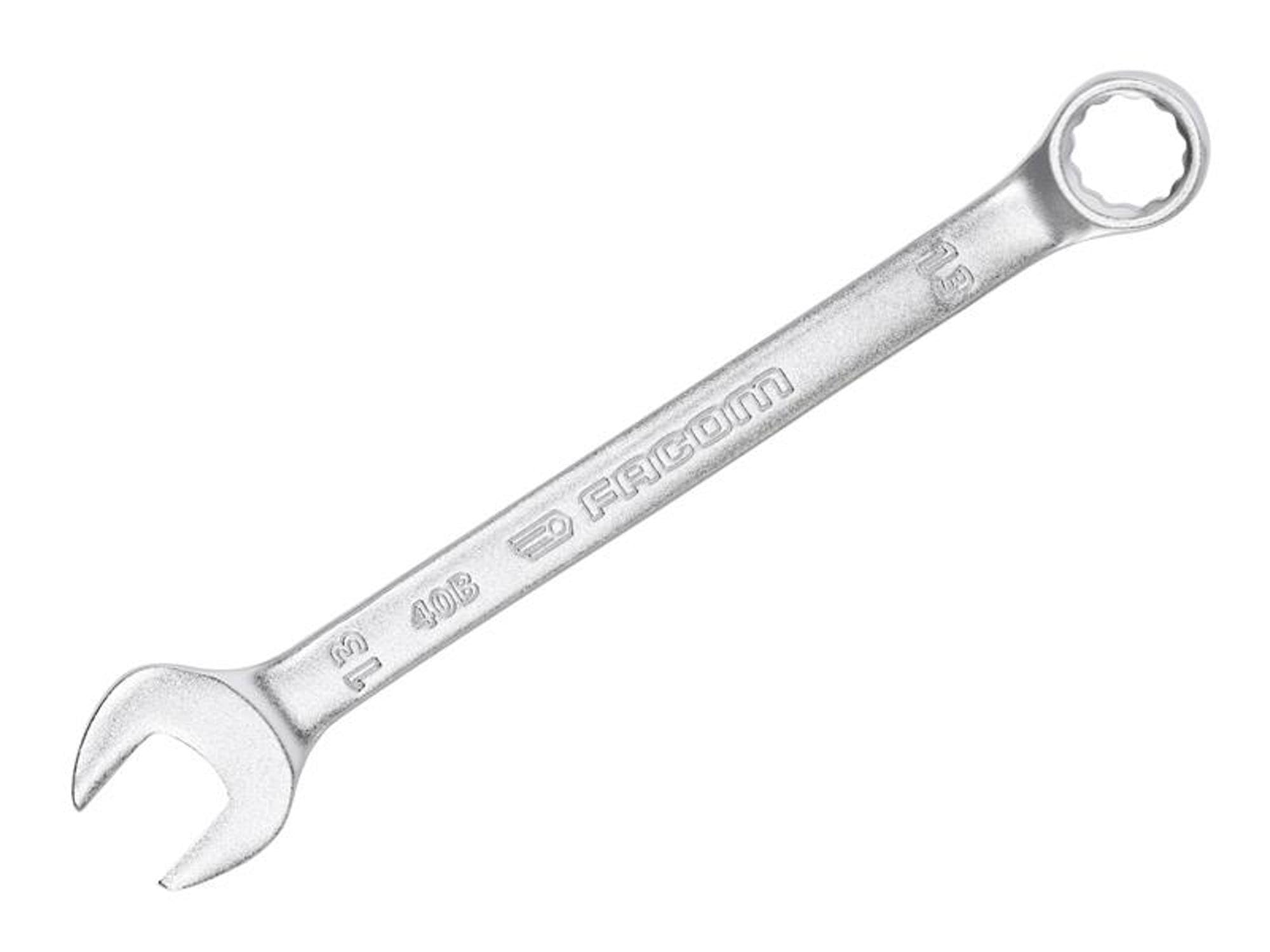 Facom 40B.13 Slim Metric Combination Spanner 13Mm - 12-Point Ogv, 15° Offset Ring And Handle, Matt Chrome Finish.