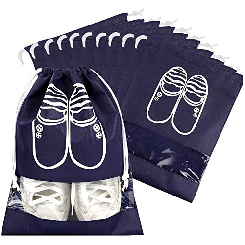 Preisvergleich Produktbild Cestbon Schuhbeutel Mit Zugband / Transparente Fenster, Wasserabweisende Staubabweisende Schuhtaschen - Ideal Für Reisen Oder Zuhause-Aufbewahrung, 10Er Set,Blau