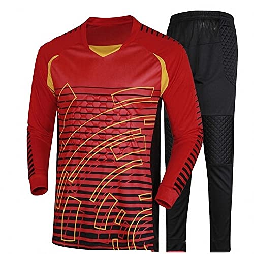 AXTMR Maillot de Gardien de But de Football pour Hommes, Chemise d'entraînement de Gardien But pour Adultes, Chemise à Manches Longues et Uniforme Football Short/Pantalon, L-3XL en Option,Red2,XL Cover