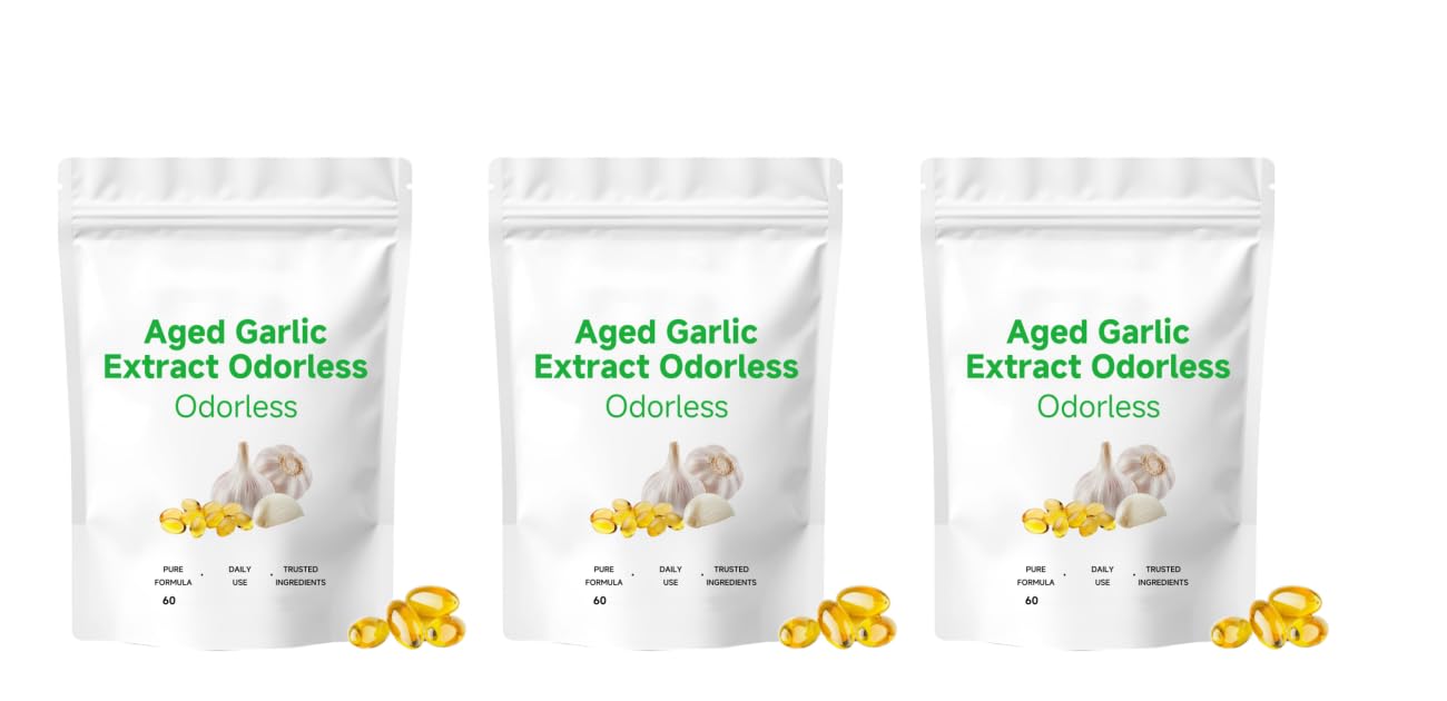 Estratto di aglio invecchiato inodore | Estratto di aglio invecchiato 2 anni| per antiossidanti e supporto immunitario, vegetariano, non OGM (60 conteggi),3Pcs