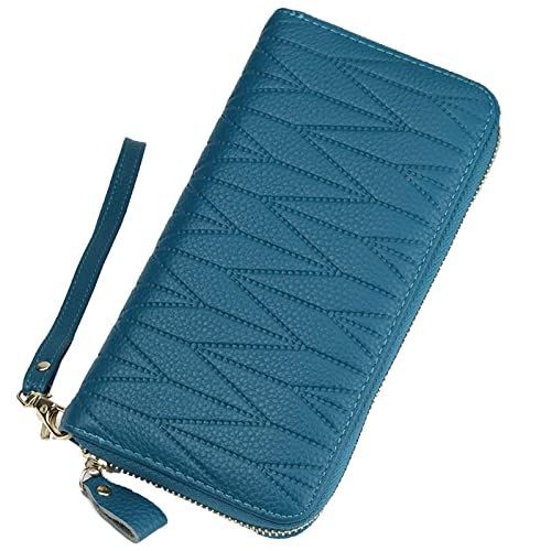 Womens Large Capacity Credit Card Wallet Embossed Leather Phone Holder Wristlet Clutch RFID Blocking Zip Around Card Organizer (Royal Blue)