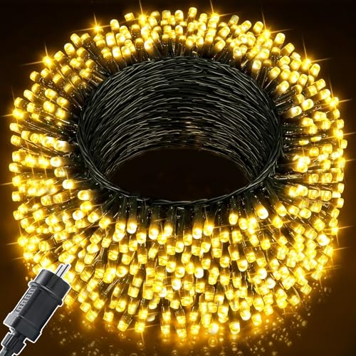 Meision Lichterkette Außen 100m 1000LED Lichterkette Innen mit 8 Modi Timer Speicherfunktion IP44 Wasserdicht Lichterketten Außen Strom für Camping Garten Balkon deko Warmweiß