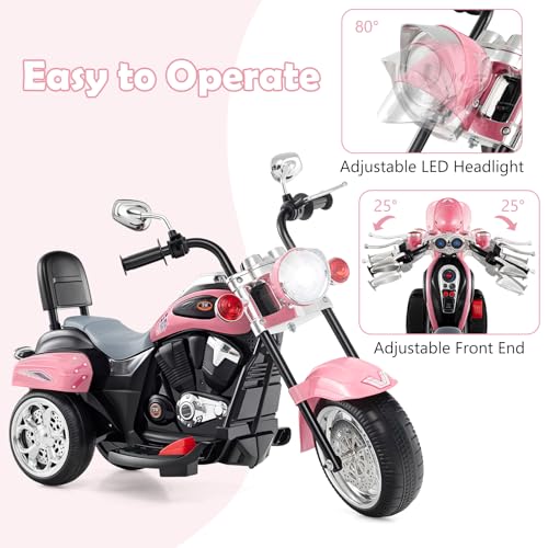 Image of Costzon 6V Ride on Chopper Kids Motorcycle with Horn, Headlight(Laser Pink) | Battery Powered, 3-Wheel Stable Ride on Toys, Electric Toddler Motorcycle for Kids, Gift for Boys Girls