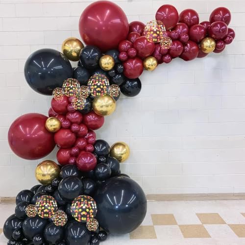 Image of Black Burgundy Gold Balloon,60 Pcs 12 Inches Metallic Gold Burgundy Confetti Balloons for Party Birthday Decorations Birthday Balloons Baby Shower Engagement Party Supplies