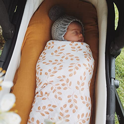 Image of Mini Wander Swaddles for Newborns Muslin Swaddle Blankets - Breathable Soft Gender Neutral Receiving Blanket Baby Essentials | 47 x 47 Cotton - Leaves (Amber)