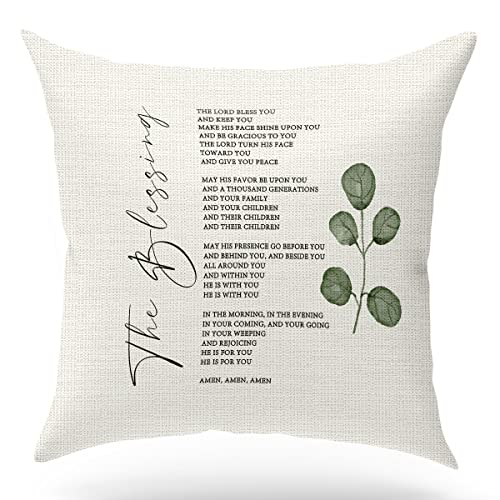 KongMoTree Bible Verse Throw Pillow Cover, Blessing Gift, Scripture Art, Scripture Sayings, Bible Quote, Numbers 6:24-26, Church Gifts, Sofa Bed Living Room Porch Decoration, 18x18 Inch(GMS760)