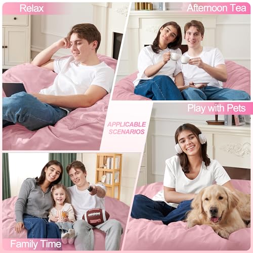 Homguava 4 FT Bean Bag Chair: 4' Bean Bags with Memory Foam Filled, Large Beanbag Chairs Soft Sofa with Dutch Velvet Cover-Light Pink