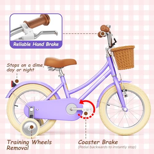 Image of 67i Girls Bike with Training Wheels 12 /14 /16 /20 Inch, Toddler Girl Bicycle for Ages 3-12, Bicicleta para Ninas with Basket, Bell, Adjustable Seat & Handlebar, Padded Seat, Chain Guard