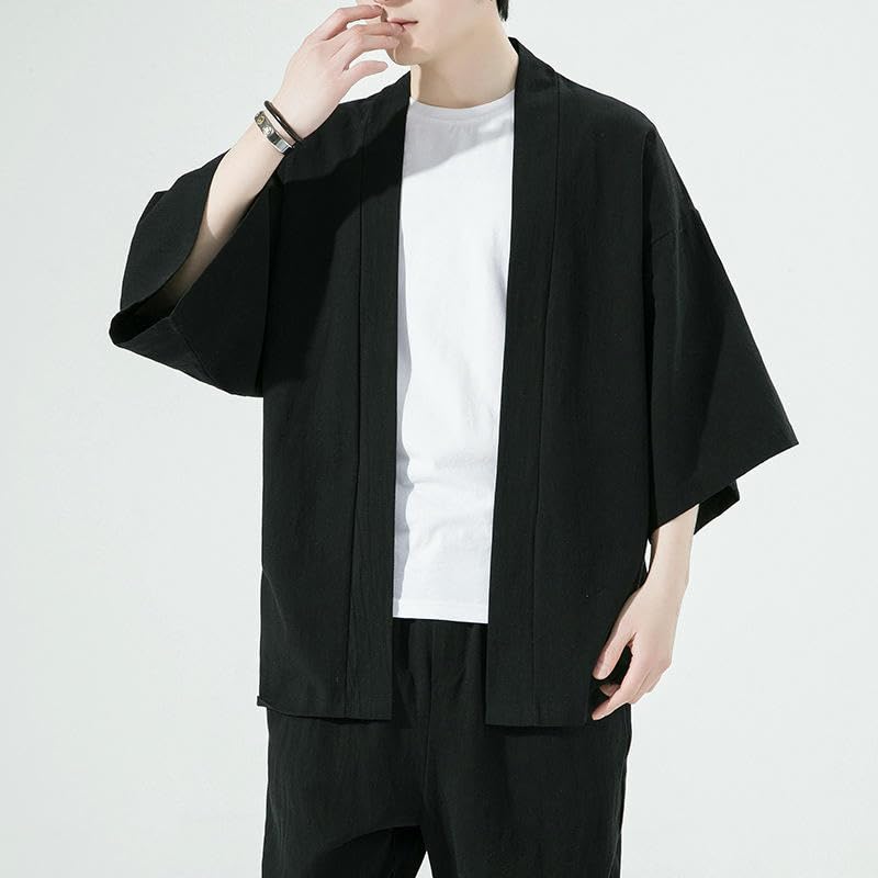 Cardigan homme style chinois en lin léger veste décontractée été ample - 2
