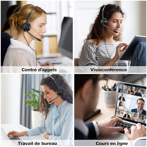 Casque USB avec microphone PC léger pour bureau et télétravail