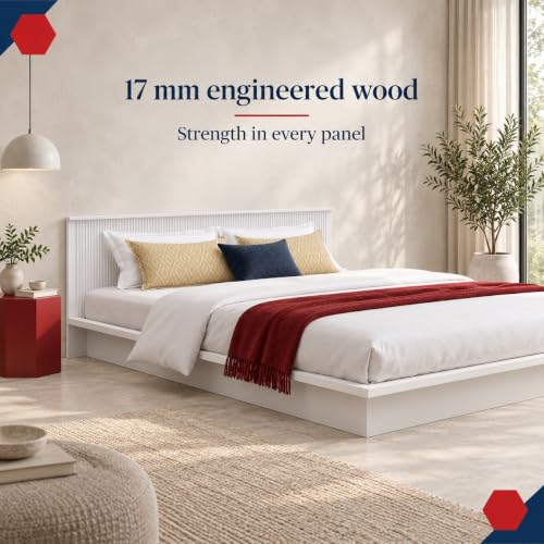 Image of Bniture Modern Low Height Queen Size Bed Without Storage | Engineered Wood Platform Bed Headboard | Bed Queen Size Wooden Cot Double Bed for Bedroom 3 Year Warranty (Frosty White)