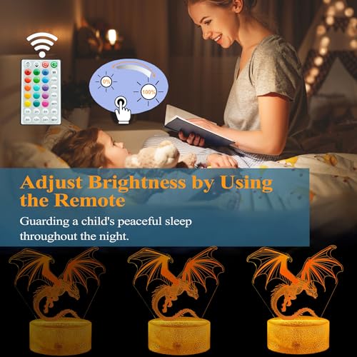 Image of Dragon Night Light, Dragon Gifts, 3D Illusion Lamp with 16 Colors Changing, Timer, 4 Flash Modes and Dimmable, Kids Boys Girls Room Decoration, Holiday Xmas Gifts
