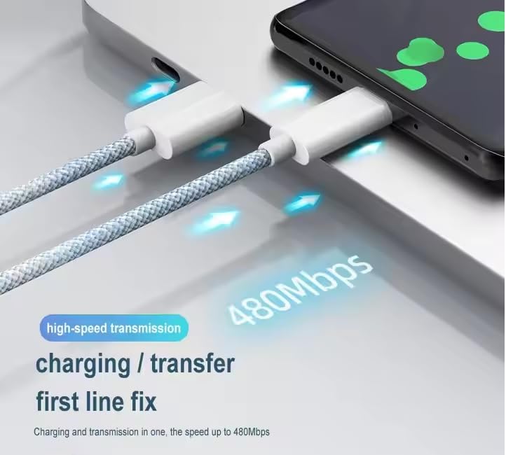Image of Braided USB-C to Compatible with Lightning Fast Charging Cable Compatible for iPhone 14, 13, 12,11, X, 8, 7, 6, 5, iPad Air, Pro, Mini, iPad Blue Color