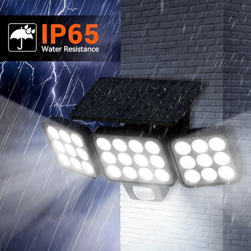WdtPro 2025 Solar Lights Outdoor Flood Light, 3500LM Bright Motion Sensor Outdoor Lights, 3 Heads & Upgrade Glass Panel, LED Solar Powered Security Light Spotlights Waterproof for Outside Yard-2Pack - Image 6
