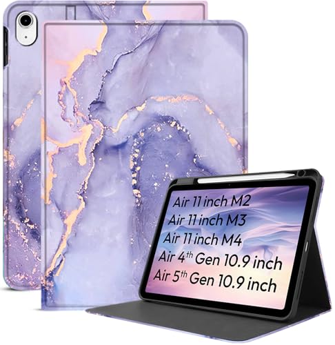 Image of Robustrion Case Cover for iPad Air 11 inch M4 / M3 / M2 (2024 /2025) / iPad Air 5th Generation Cover / 4th Gen 10.9 inch with [Pencil Holder Right Side] [Auto Sleep Wake] Folio Cover Case - Marble Lilac