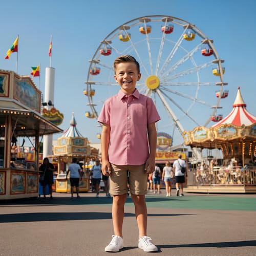 Image of OCHENTA Men & Boys' Short Sleeve Button Down Oxford Shirt, Big Kids Casual Dress Tops 2T - XXL