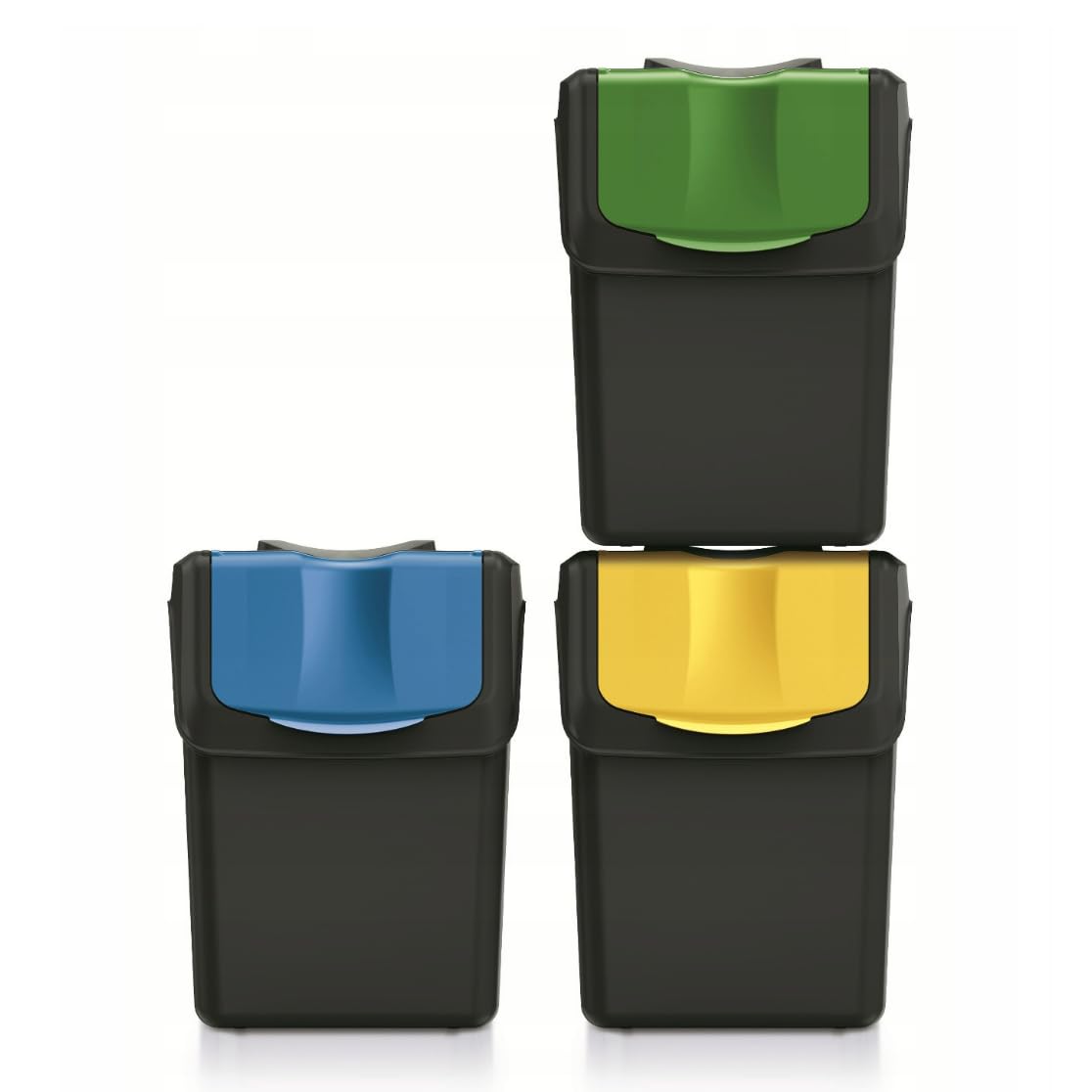 Sorting Waste Bin Recycling Dustbin 20L Black White Grey Stackable Set of 3 Bins for Home Office School (Black, 3x20L)