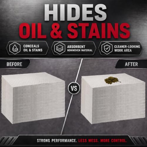Image of Hoolerry 100 Pcs Oil Absorbent Pads Bulk Heavy Weight Dimpled Garage Absorbing Pad Water Absorbent Mat Trimmable Oil Spill Mat for Garage Floor Workshop Auto Fluid Cleanup (15 x 17 Inch,White)
