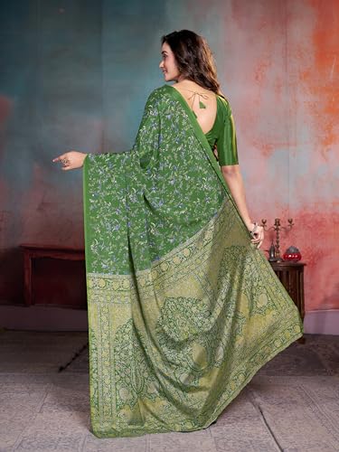 Image of Garden Vareli Floral Print Crepe Saree With Unstitched Blouse Piece