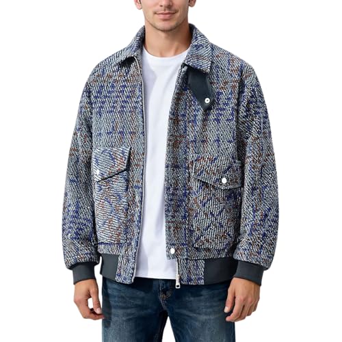 Veste d'extérieur pour homme col revers blouson zippé chaud automne hiver
