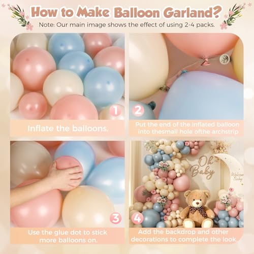 Image of Gender Reveal Balloon Arch Garland Kit 144pcs, Dusty Pink and Blue Sand White Balloons Arch Kit for Gender Reveal Boho Neutral Theme Baby Shower Birthday Bachelorette Decoration