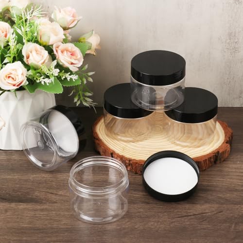 80 Packs 4 OZ Transparent Plastic Jars with black Lids, Body Butter Containers, Cosmetic Containers jars for Kitchen Ingredients, beads, sequins, Lotion, Cream, DIY Crafts and More by KUKLIPJIM.4