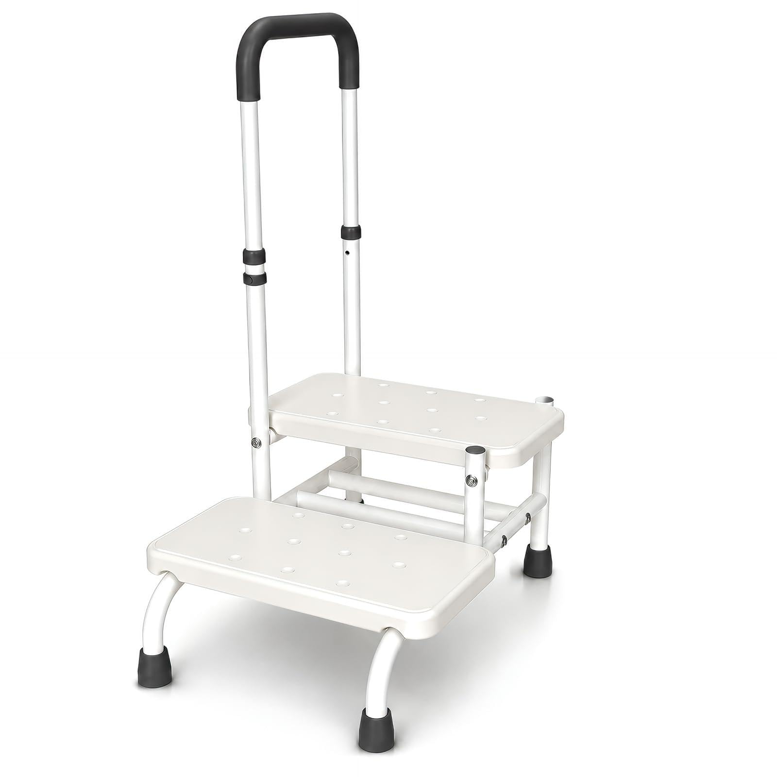 Taburete con asa, 2 niveles, ayuda para entrar en la bañera, antideslizante, hasta 200 kg, nivel de bañera estable para personas mayores y discapacitados, superficie antideslizante para baño, cama y