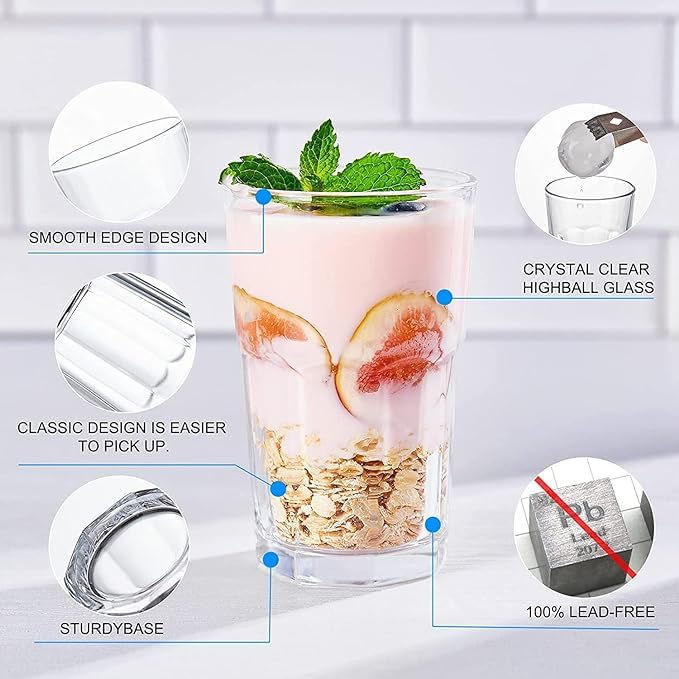 Image of WRINGO 350 ML Water Glasses Transparent Long Glass | Highball Glasses | Juice Glass | Plaza Tumbler Set of (6) (WR-05)