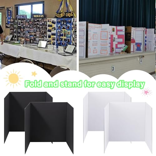 Image of 4-Pack Trifold Display Boards, Black+White 24 x 16 Inches Tri-Fold Corrugated Presentation Boards for Classroom Projects, Science Fairs, Business Events, and Exhibits