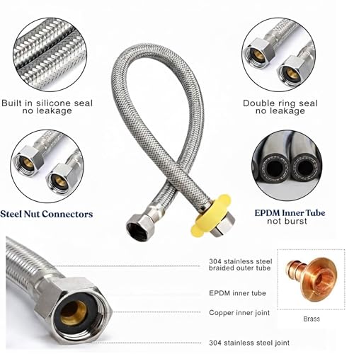 Image of Konvio Neer Heavy Duty Stainless Steel Connection Pipe for Water Heater Geyser and Wash Basin (Set of 2) | Flexible, Strong Build for Long-Lasting Use | 24 Inch, Silver