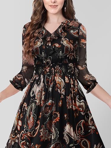 Image of KERI PERRY Women's Georgette Paisley Print Fit & Flared Dress