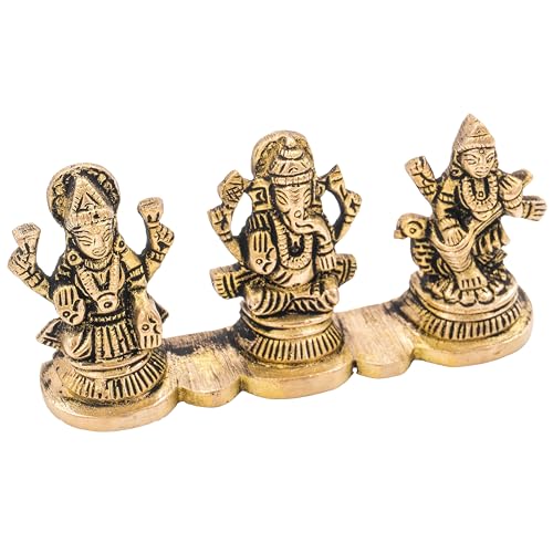 Estatua Lakshmi Ganesh Saraswati de Latón para Pooja miniatura 5