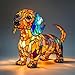 Nachtlicht katze und Hund, LED Katzenlampe/Hundlampe Mosaik, Tischlampe aus gebeiztem Harz, Niedliche HundFiguren Lampe mit Warmem Licht für Vintage Deko, Buntglas-Tierform (A)