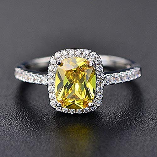 Wenbin Fashion Lady 925 Sterling Silver Princess Cut Cubic Zirconia Citrine Ring Wedding Ring Wedding Jewelry Size 5-10 (US Code 8)