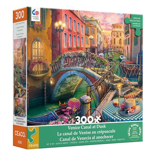 Rompecabezas Ceaco - Canal de Venecia al Atardecer - 300 piezas grandes para adultos | Arte de Eduard, fabricado en EE.UU., tamaño final 24 x 18 pulgadas, incluye póster, ideal como regalo y para enmarcar miniatura 1