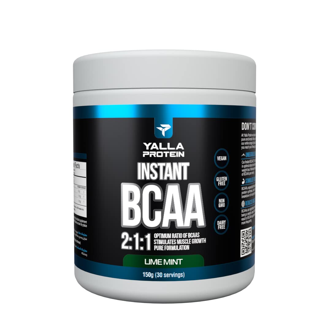 Yalla Protein Instant BCAA 2:1:1 - Optimal Ratio of BCAAs - Stimulates Muscle Growth & Recovery - Certified - 0.15kg (30 servings) (Green Apple)