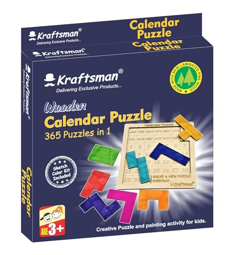 Image of Braintastic Wooden Jigsaw Puzzle Travel Board Game Learning & Creative Educational Intelligence Brain Games Sorting Puzzle Toys for Kids (Calendar Puzzle)