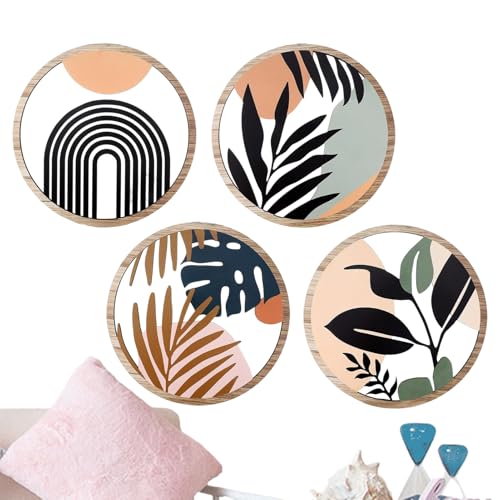 Ciondolo in legno, 25 cm, decorazione da parete, stile boho, 4 motivi geometrici e silhouette rotonda minimalista per salotti, camere da letto, decorazioni per case coloniche, giardini e portici