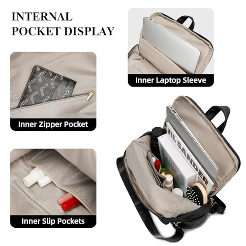 Image of KKXIU Backpack Purse for Women - Multi-pocket Leather backpack for Travel, Work & School with Anti-Theft Lock Pocket, Luggage Strap & Water Bottle Pockets - 13x14x5.2 Inch, 1.67lb (Black)