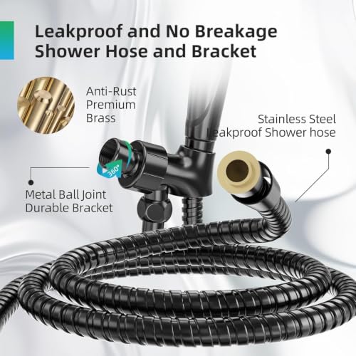 Image of BESAQUO 9 Settings High Pressure Handheld shower head with Power Wash | Pause Mode for Water Saving, Power Wash for Tub&Tile, Easy Clean Nozzles, 6ft Hose,Bracket / Matte Black