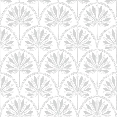 Image of Veki Luxury Floral & Botanical Geometric Wallpaper Mural - Waterproof, Moisture-Proof, Self-Adhesive PVC Wall Sticker for Home & Hotel Decoration (45cm x 300cm) (White Silver Leaf)