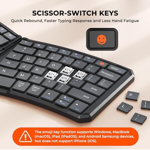 MEETION Foldable Ergonomic Bluetooth Keyboard, Split, Portable, Black - 2