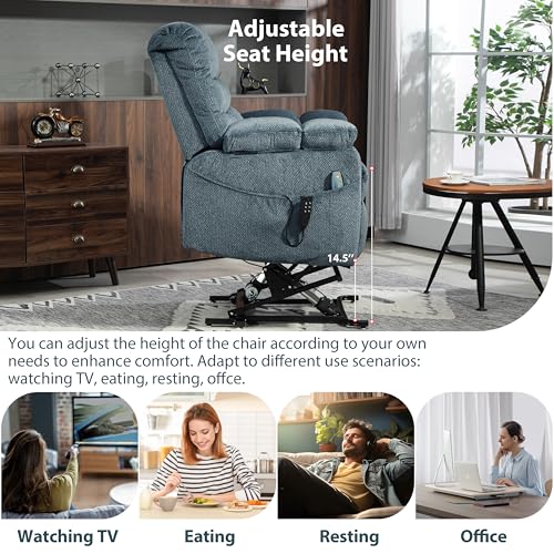 Oversized Zero Gravity Power Lift Recliner Chair for Elderly Adults Big Man Electric Lay Flat Recliner Triple Motor with Heat and Massage, Adjustable Seat Height, Arm Storage, Cup Holder