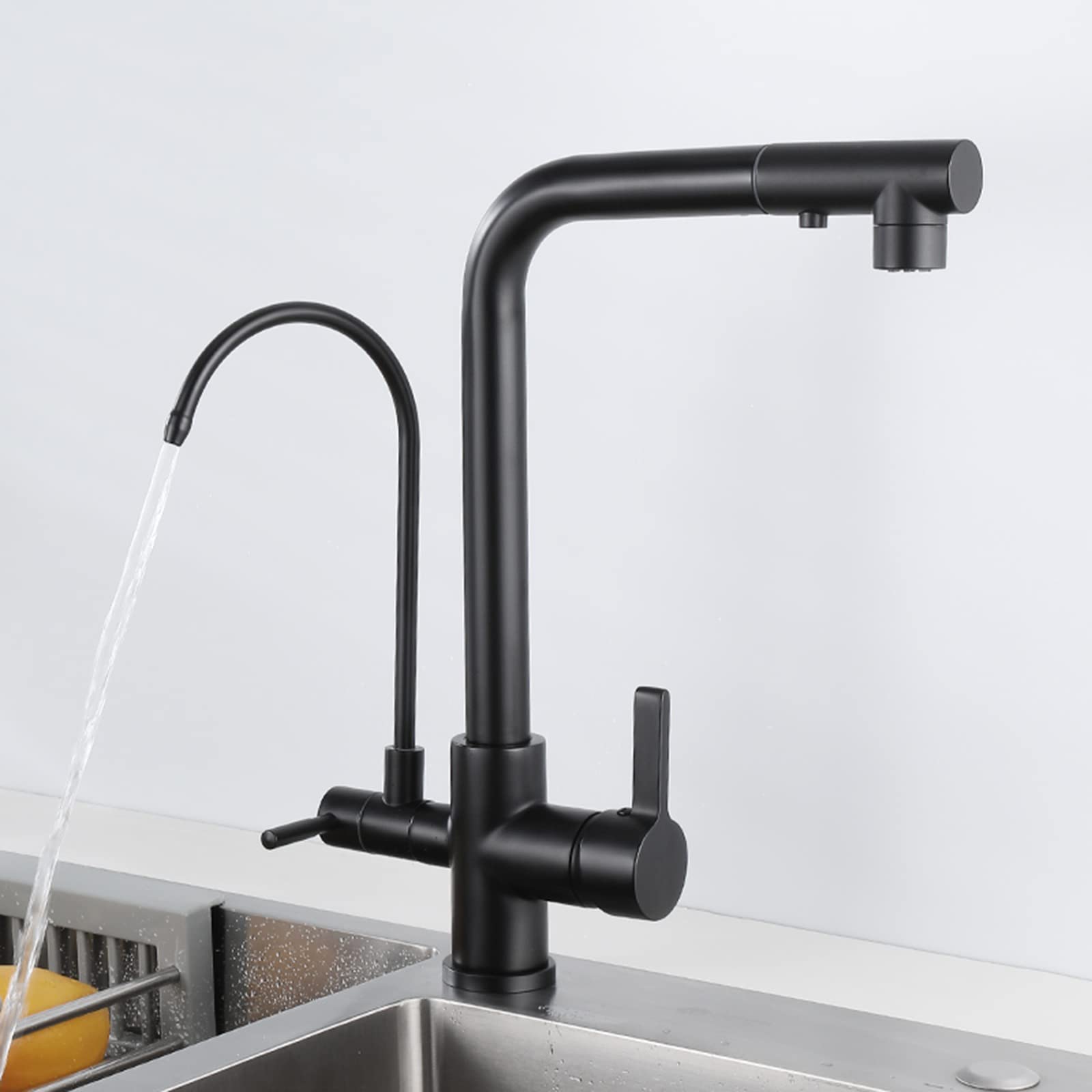 3 Way Kitchen tap Brass with Pull Out Spray Swivel Multifunction 3 in 1 Water Purifier Faucet Black (Black A)