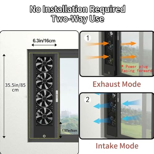 Image of 35.5-37.4 Inch Vertical Window Fan For Sliding Windows -Stepless Speed Control (0-2800 Rpm) Window Exhaust Fan Waterproof Vertical Window Fan With Living Rooms Bedroom Attics Garages