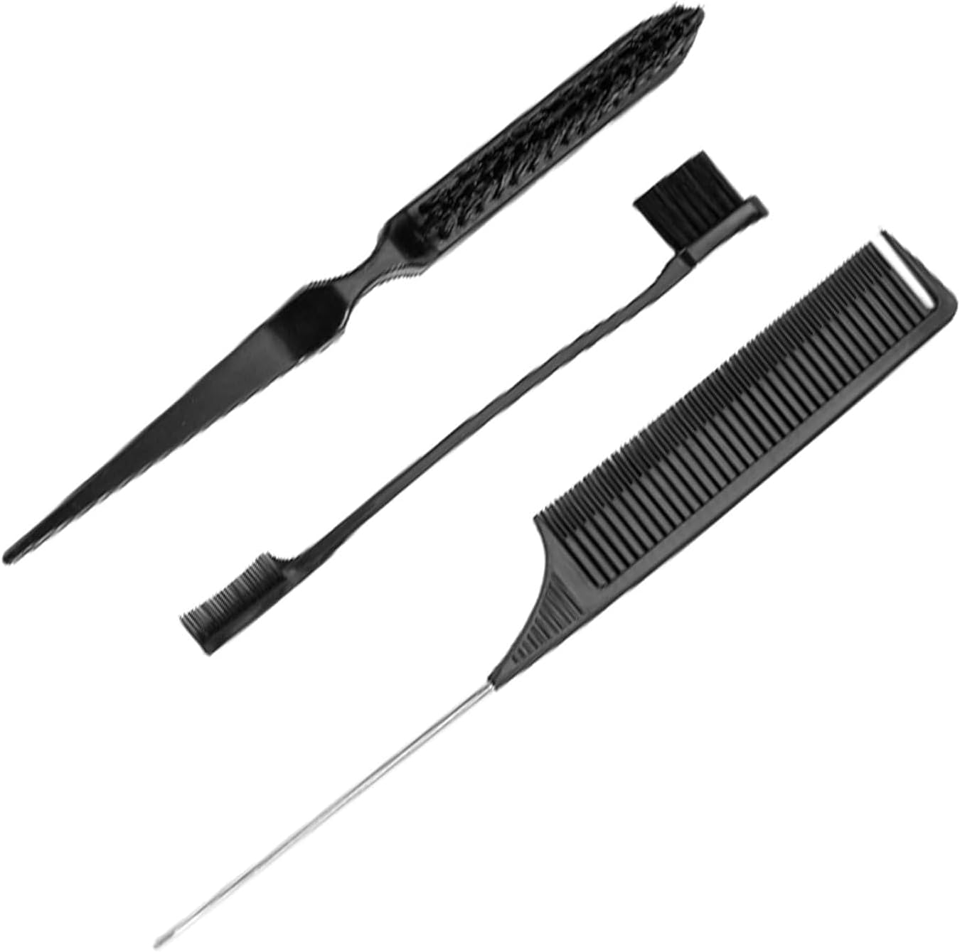 Slick Back Hair Tool Kit, Edge Control Brush and Comb Set,3-Piece Professional Hair Edge Set,Hair Styling Detailing Kit,Teasing Brush and Rat Tail Comb Set