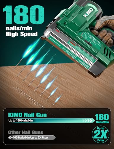Image of KIMO Brushless Brad Nailer Cordless 2-in-1 18 Gauge Stapler and Nail Gun | 2 Firing Modes,180 Nails /min, Adjustable Depth, 2 *2.0Ah Battery, 1000xNails & Staples, Safety Lock, Smart Indicator for DIY